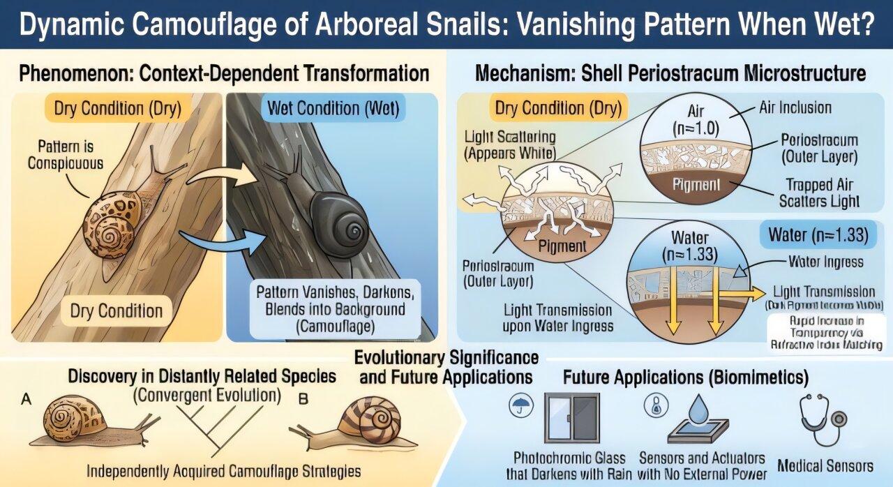 Camouflaging snails change color in the rain